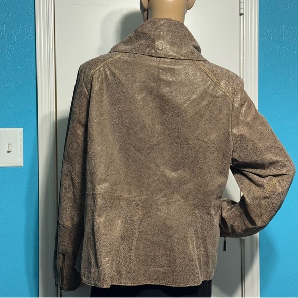 BRADLEY BAYOU women’s distressed crackle brown leather jacket Western Boho Large - Picture 5 of 17